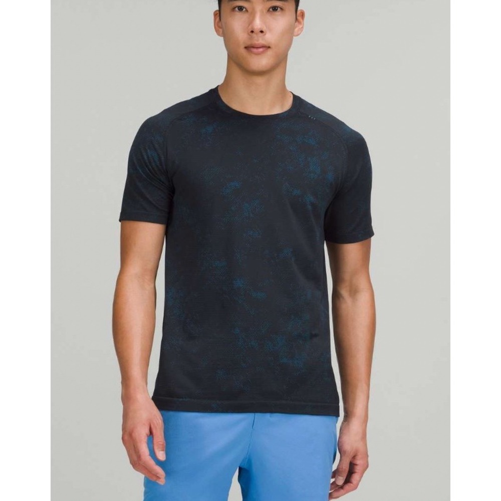 Lululemon Men Metal Vent Tech Short Sleeve Shirt S Blue Black Training Run Gym